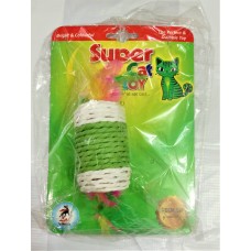 Super Cat Toy White And Green Jute With Feathers